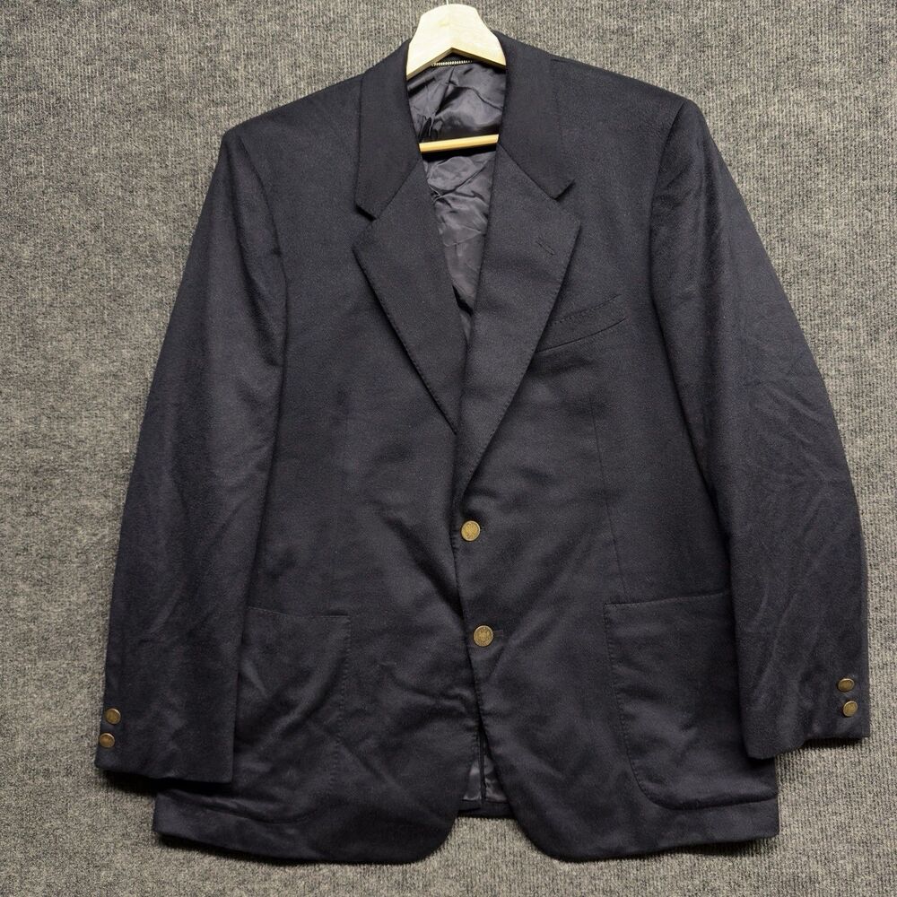 Hickey Freeman Loro Piana 100% Cashmere Navy Blazer 42R Suede Style Coin Button